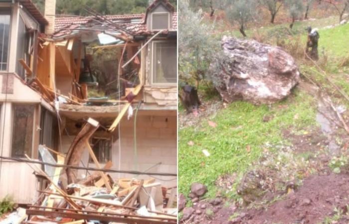 صخرة ضخمة اجتاحت أحد المنازل في تنورين